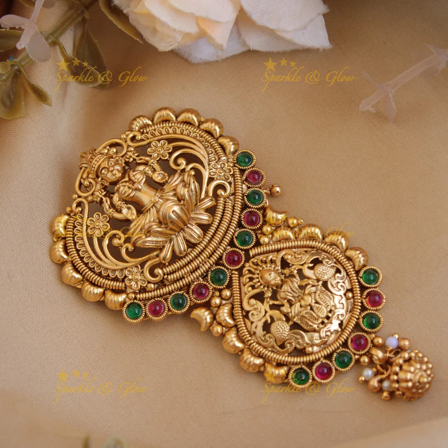 Exclusive Gold alike Lakshmi Peacock Jada Billa-Red - Sparkle and Glow