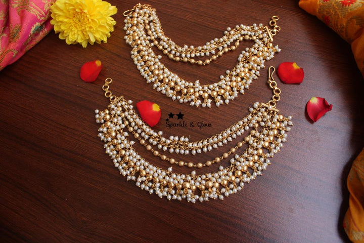 Premium quality gold alike polished gutta pusalu ear chain