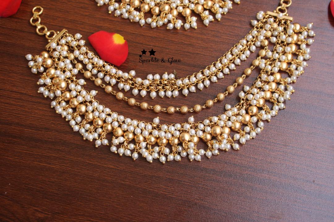 Premium quality gold alike polished gutta pusalu ear chain