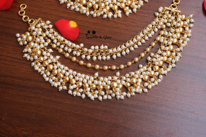 Premium quality gold alike polished gutta pusalu ear chain
