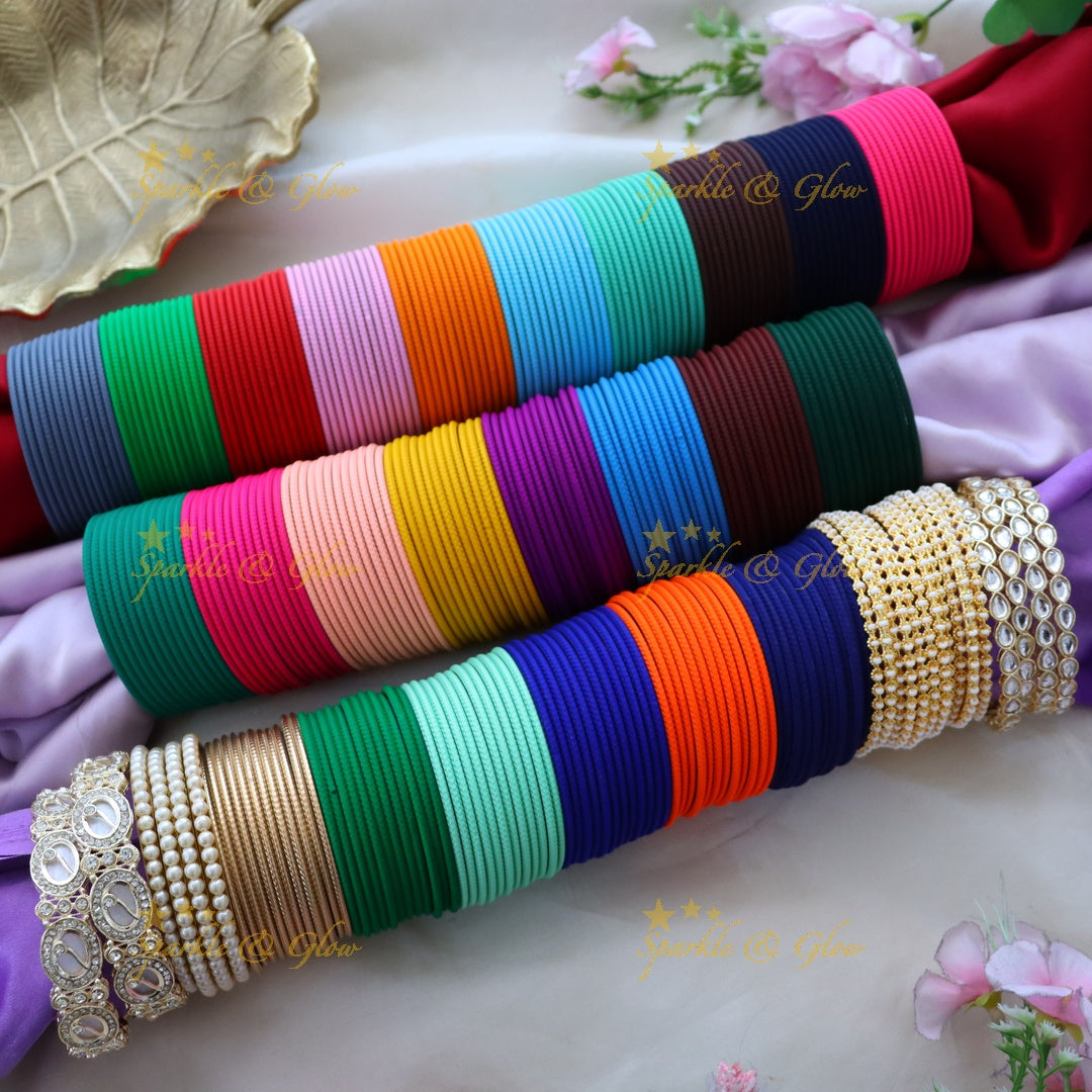 Trendy Metal Bangle Set in Various Colors - Design 1