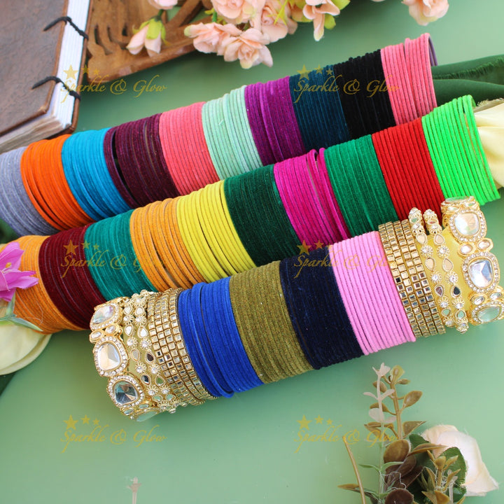 Stunning Velvet finish Metal Bangle Combo Box in Assorted colours