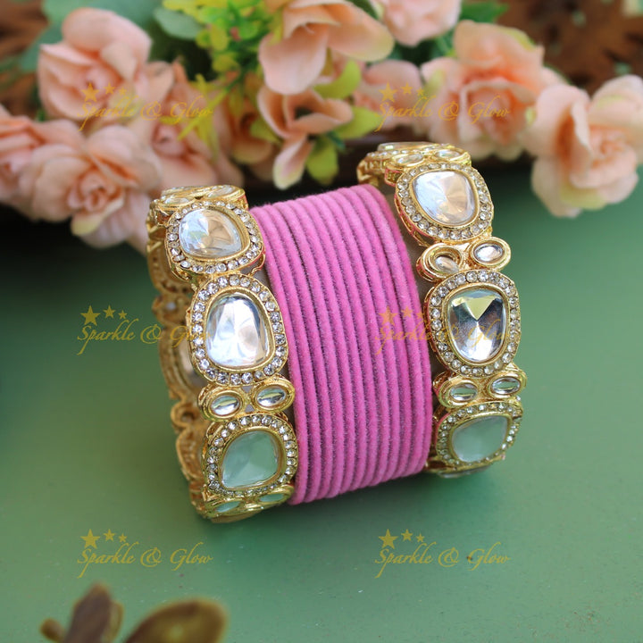 Stunning Velvet finish Metal Bangle Combo Box in Assorted colours