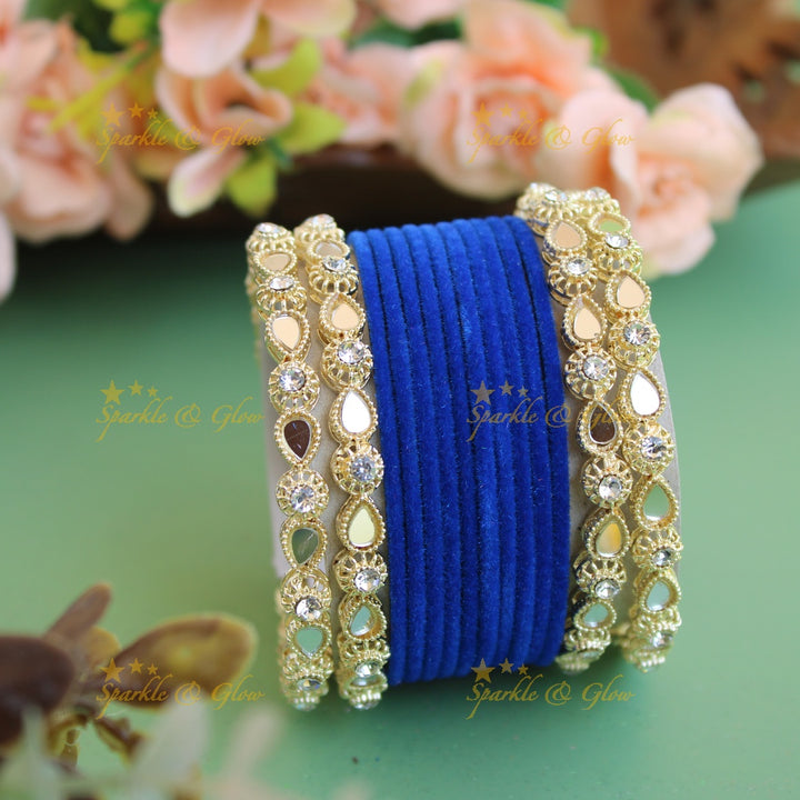 Stunning Velvet finish Metal Bangle Combo Box in Assorted colours