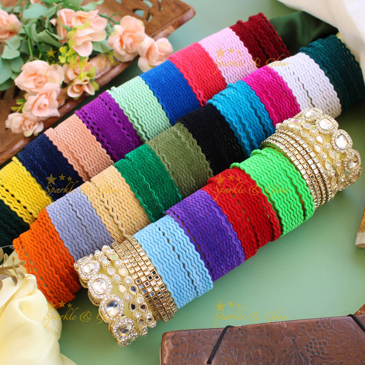 Velvet finish zigzag Metal Bangle Combo Box in Assorted colours