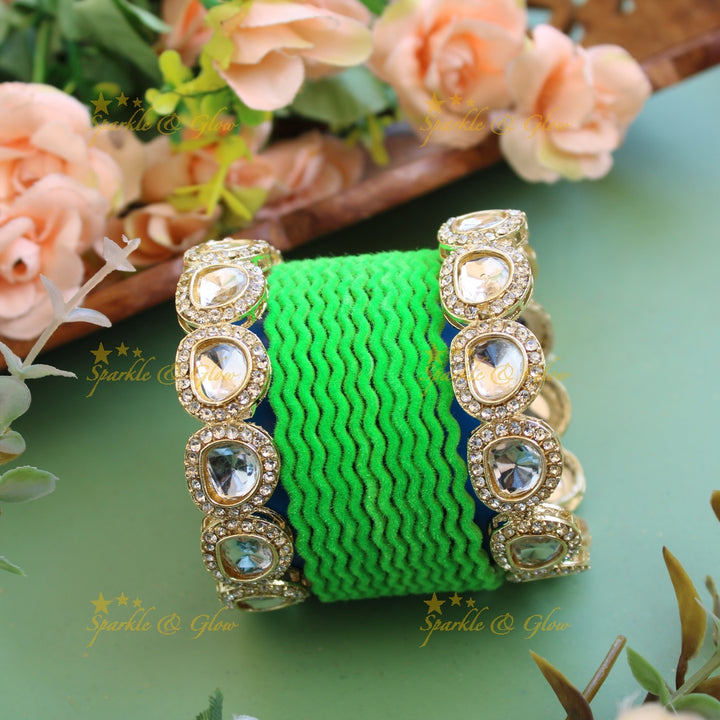 Velvet finish zigzag Metal Bangle Combo Box in Assorted colours