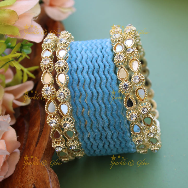Velvet finish zigzag Metal Bangle Combo Box in Assorted colours