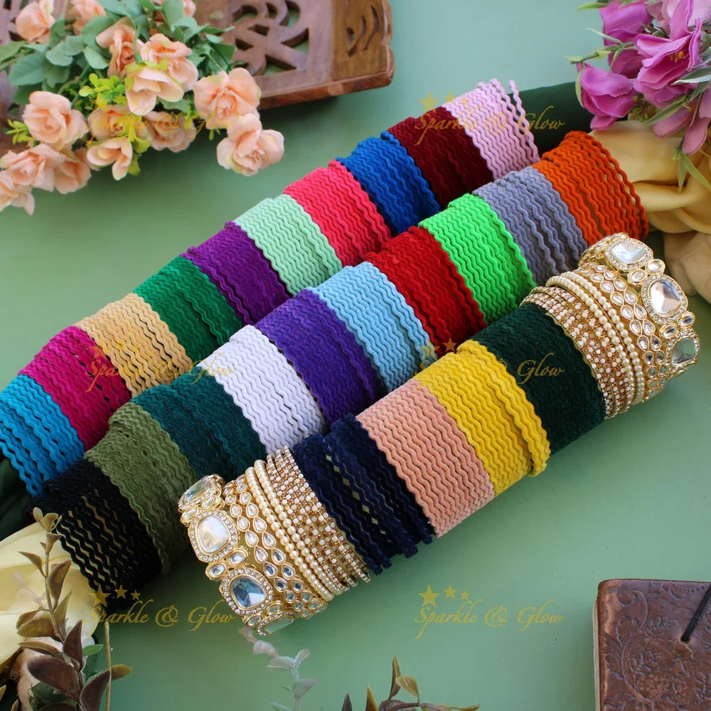 Velvet finish zigzag Metal Bangle Combo Box in Assorted colours - Sparkle and Glow