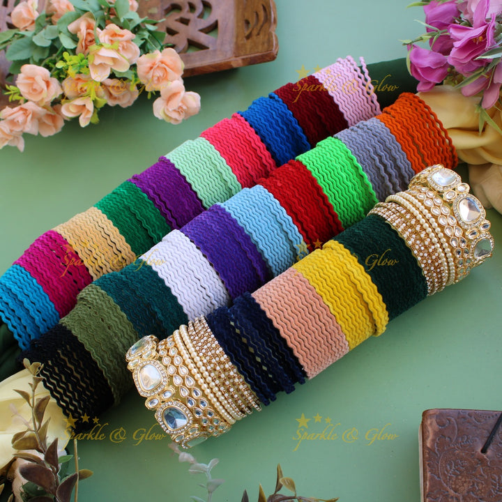 Velvet finish zigzag Metal Bangle Combo Box in Assorted colours
