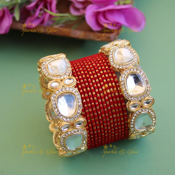 Printed Velvet finish Metal Bangle Combo Box in Assorted colours