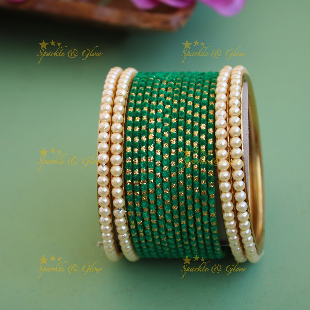 Printed Velvet finish Metal Bangle Combo Box in Assorted colours