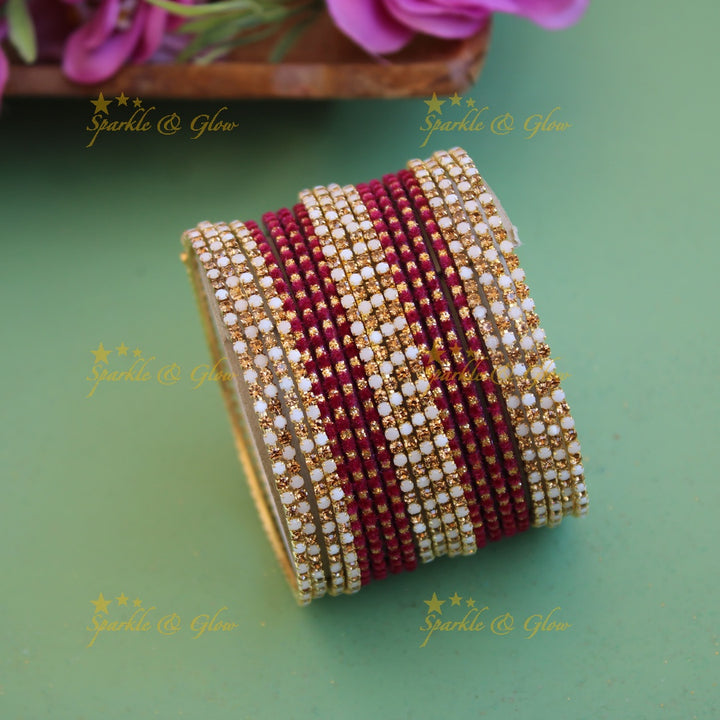 Printed Velvet finish Metal Bangle Combo Box in Assorted colours