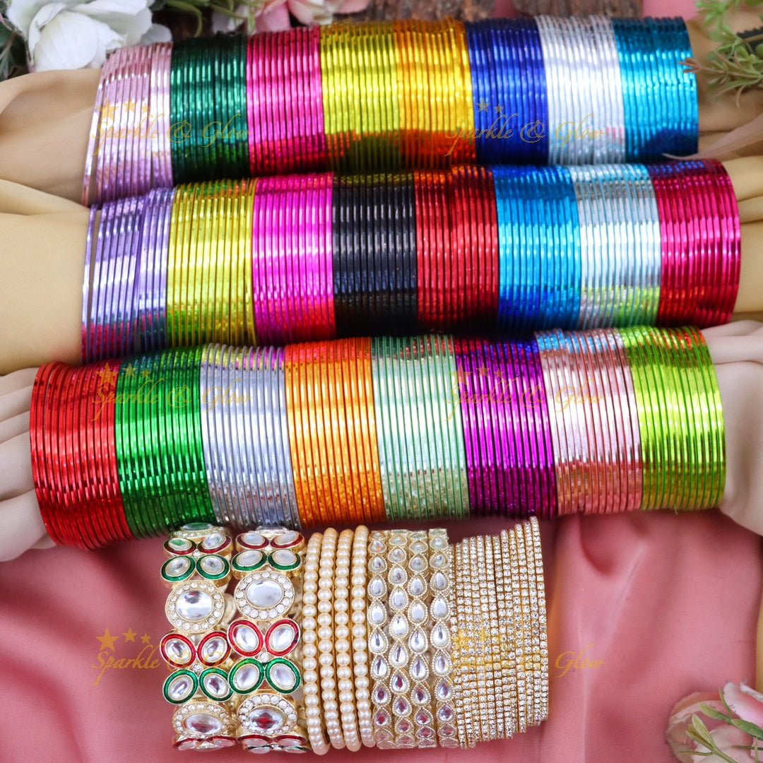 Assorted Colors Metal Bangle Combo, Design 2