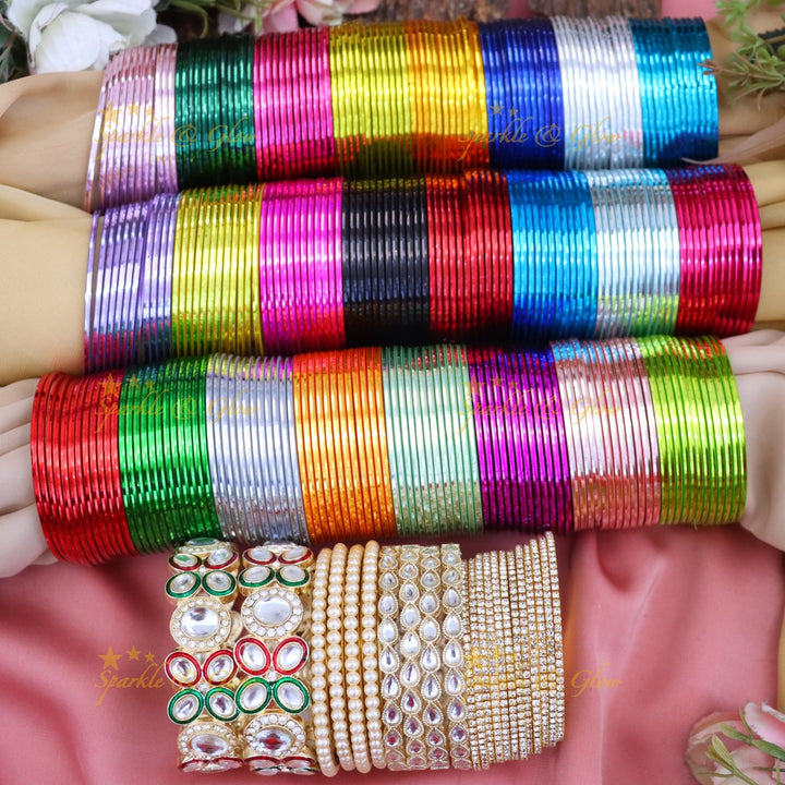 Assorted Colors Metal Bangle Combo, Design 2