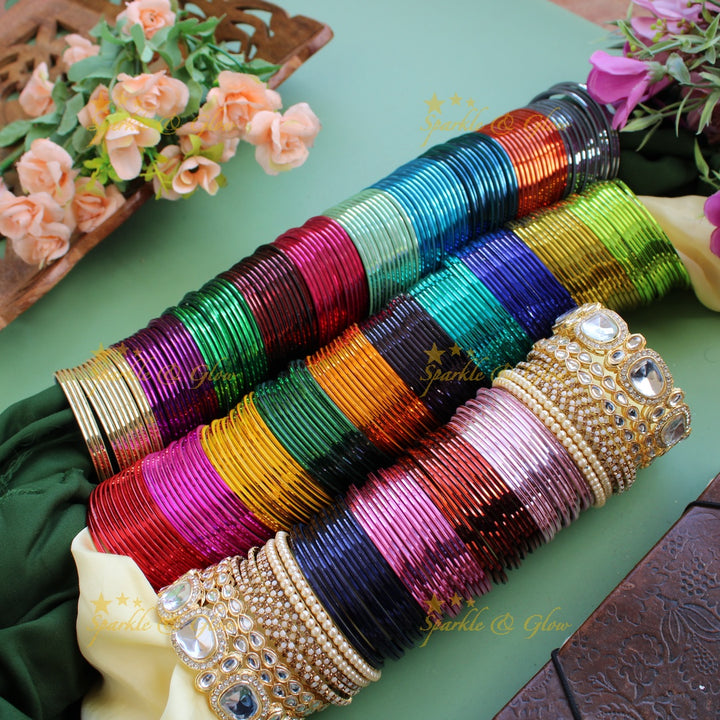 Elegant Plain Metal Bangle Combo Box in Assorted colours Design 2