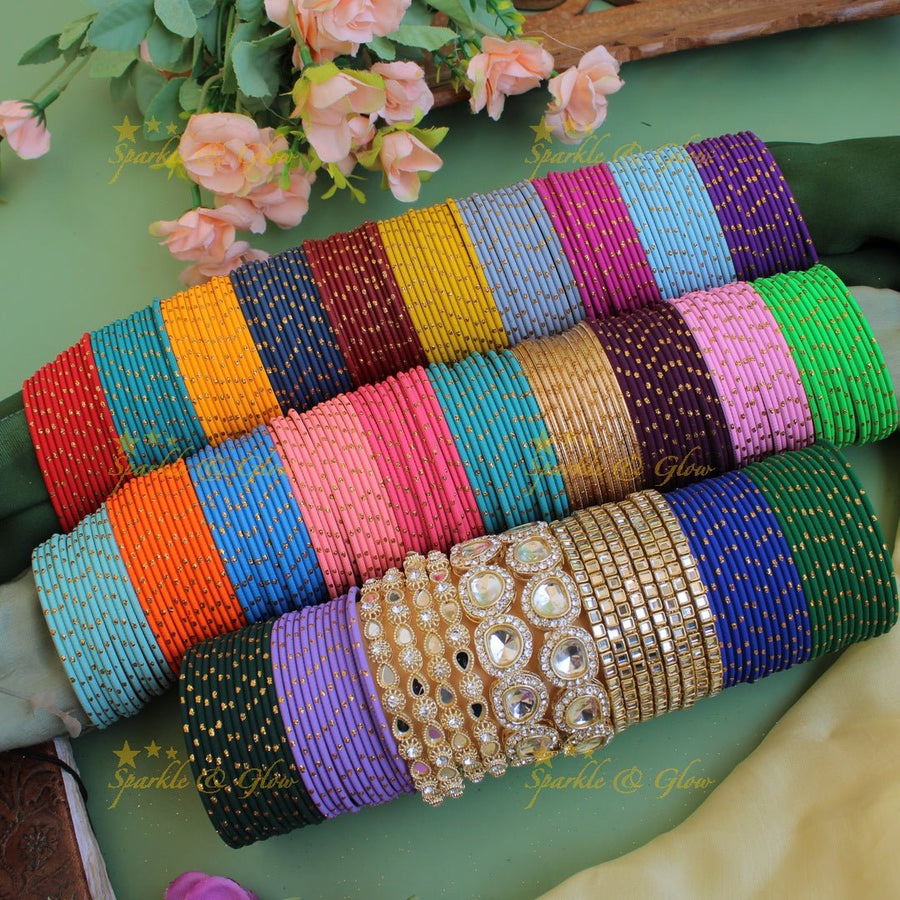 Printed Metal Bangle Combo Box in Assorted colours Design 1 - Sparkle and Glow - 2.2 - 