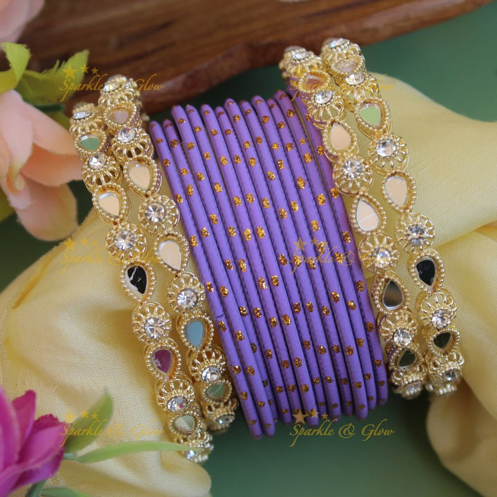 Printed Metal Bangle Combo Box in Assorted colours Design 1 - Sparkle and Glow - 2.2 - 