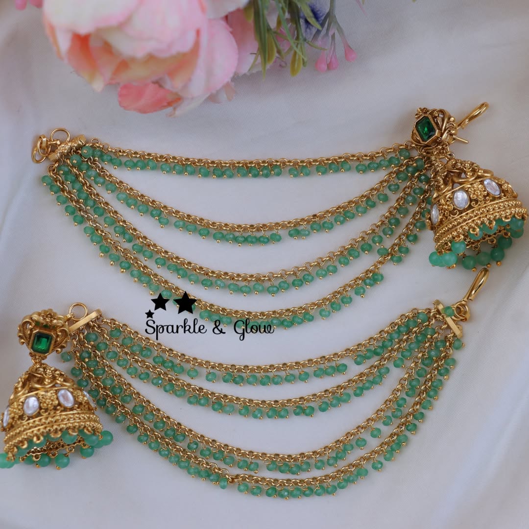 Exquisite Green Beaded Earrings with Elegant Chains