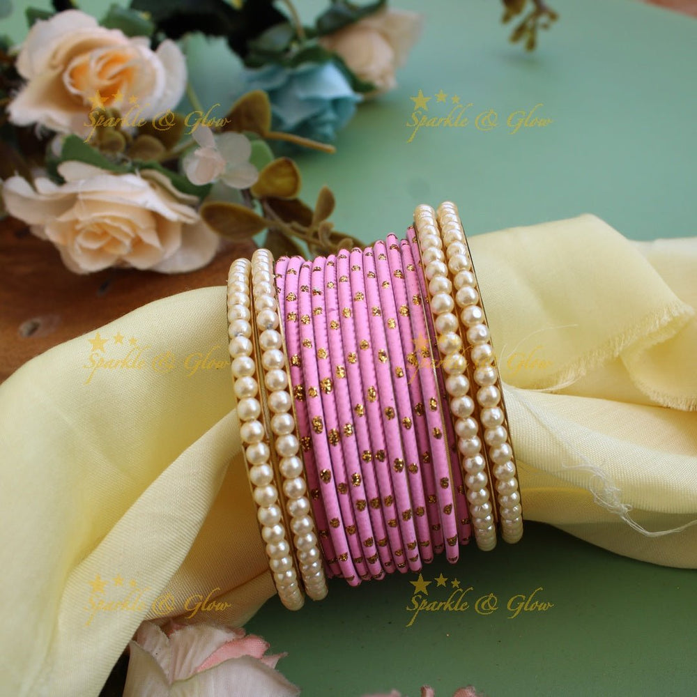 Printed Metal Bangle Combo Box in Assorted colours with pearl bangles Design 2 - Sparkle and Glow - 2.2 - 