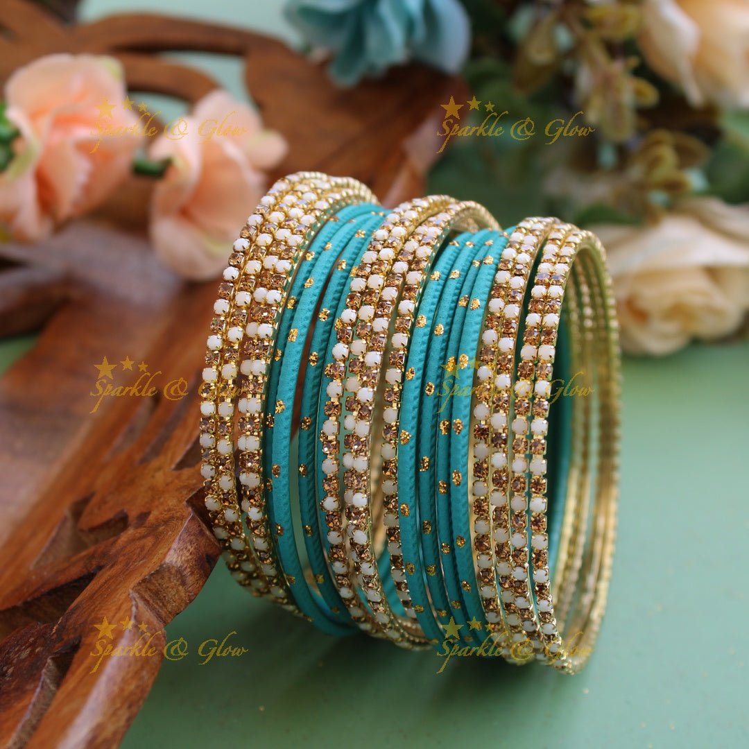 Printed Metal Bangle Combo Box in Assorted colours with pearl bangles Design 2 - Sparkle and Glow - 2.2 - 