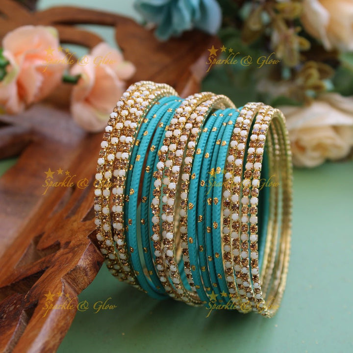 Printed Metal Bangle Combo Box in Assorted colours with pearl bangles Design 2 - Sparkle and Glow - 2.2 - 