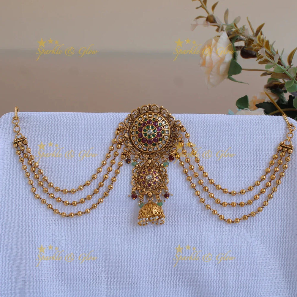 Beautiful Gold alike Flower Design Jada Billa with Maatil -Multi Colour Beads - Sparkle and Glow
