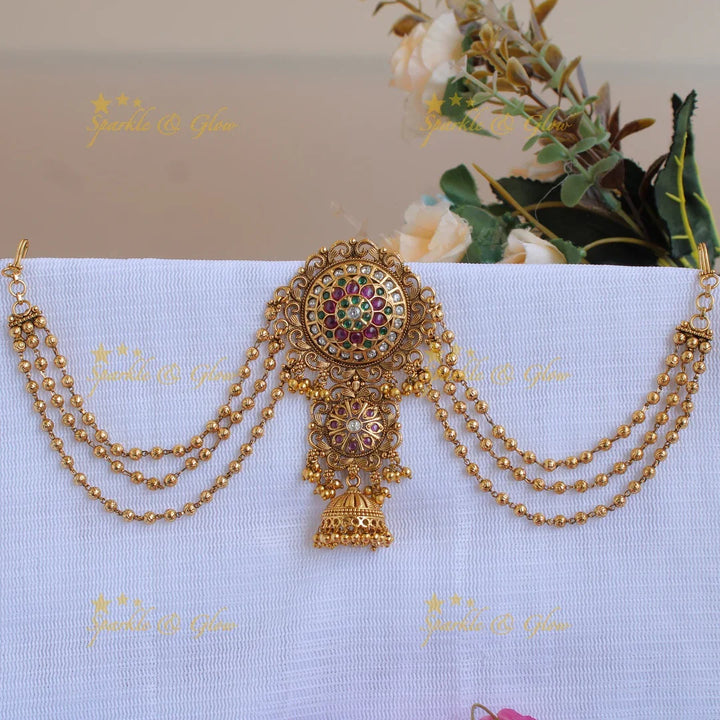 Beautiful Gold alike Flower Design Jada Billa with Maatil -Multi Colour Beads - Sparkle and Glow