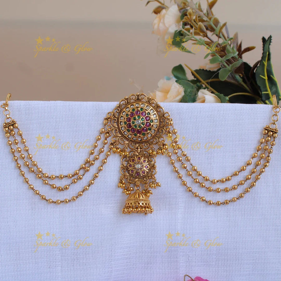 Beautiful Gold alike Flower Design Jada Billa with Maatil -Multi Colour Beads - Sparkle and Glow