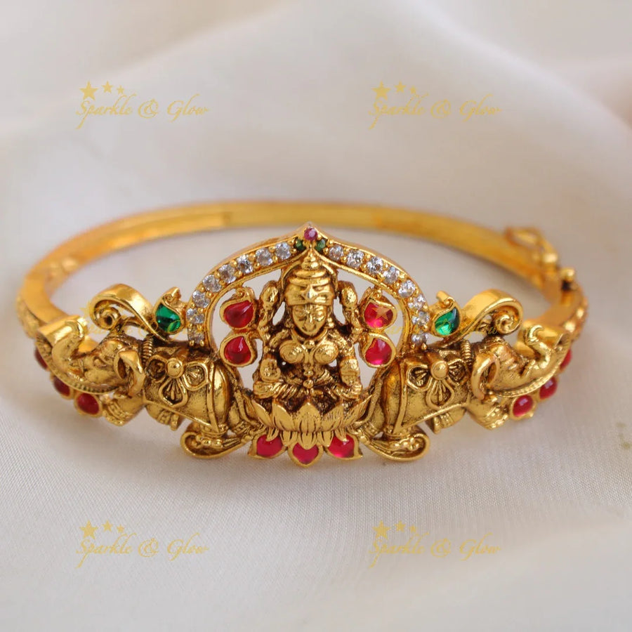 Stunning Lakshmi elephant carved bracelet with multi colour stones - Sparkle and Glow