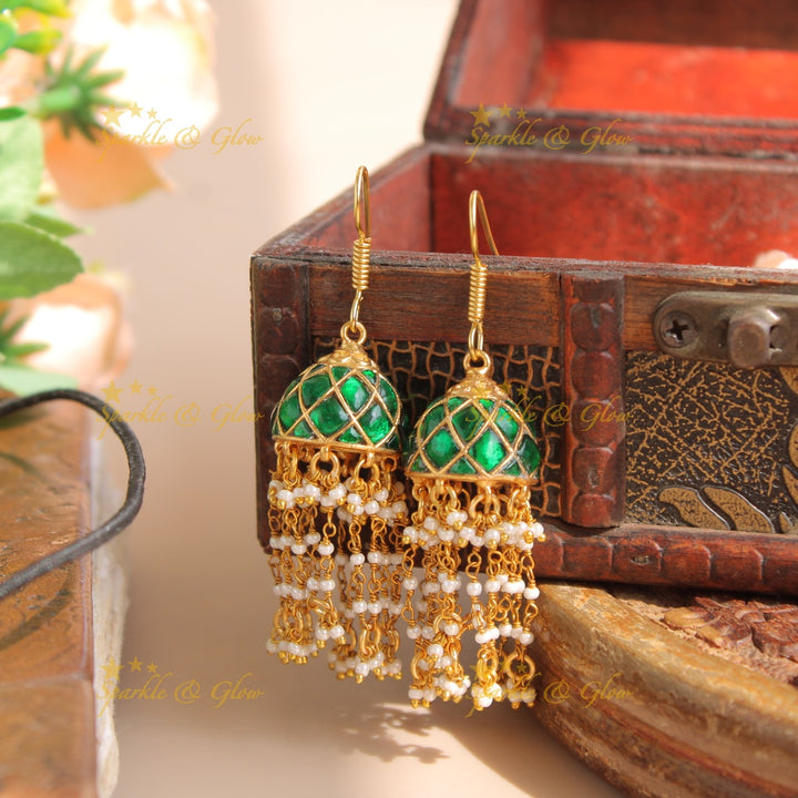 Beautiful Jadau jhumukas with pearl drops