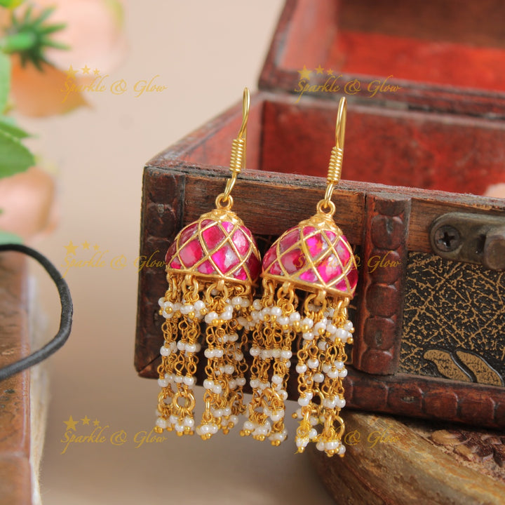 Beautiful Jadau jhumukas with pearl drops