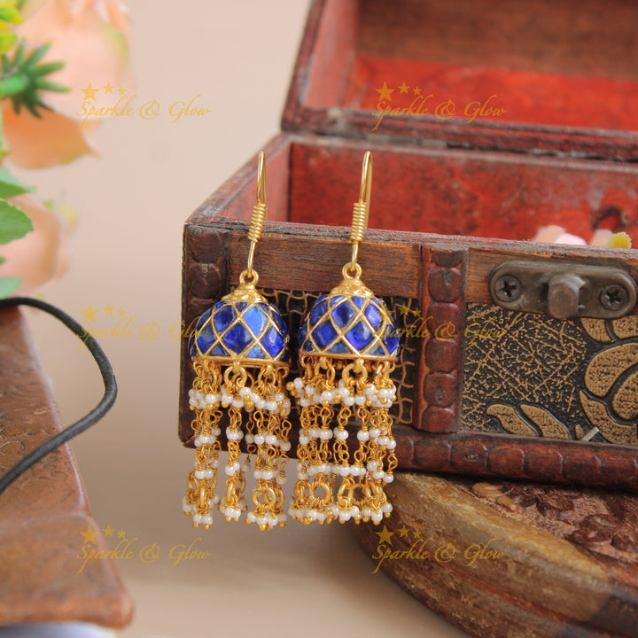 Beautiful Jadau jhumukas with pearl drops