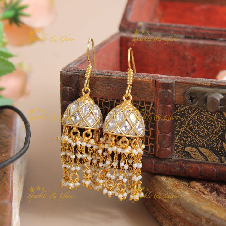Beautiful Jadau jhumukas with pearl drops