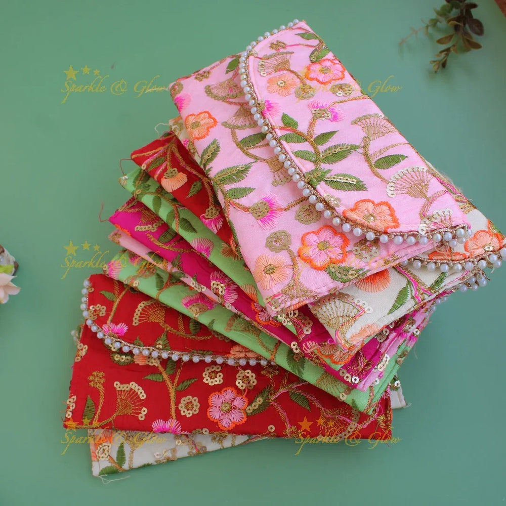Floral Embroidered and sequence work 9*5 inch clutch return gifts - Sparkle and Glow