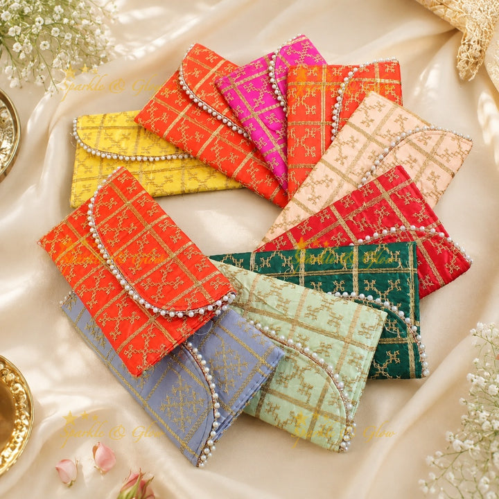 Embroidered Gold Clutch - 9x5 Inch Gift- Set of 10pcs