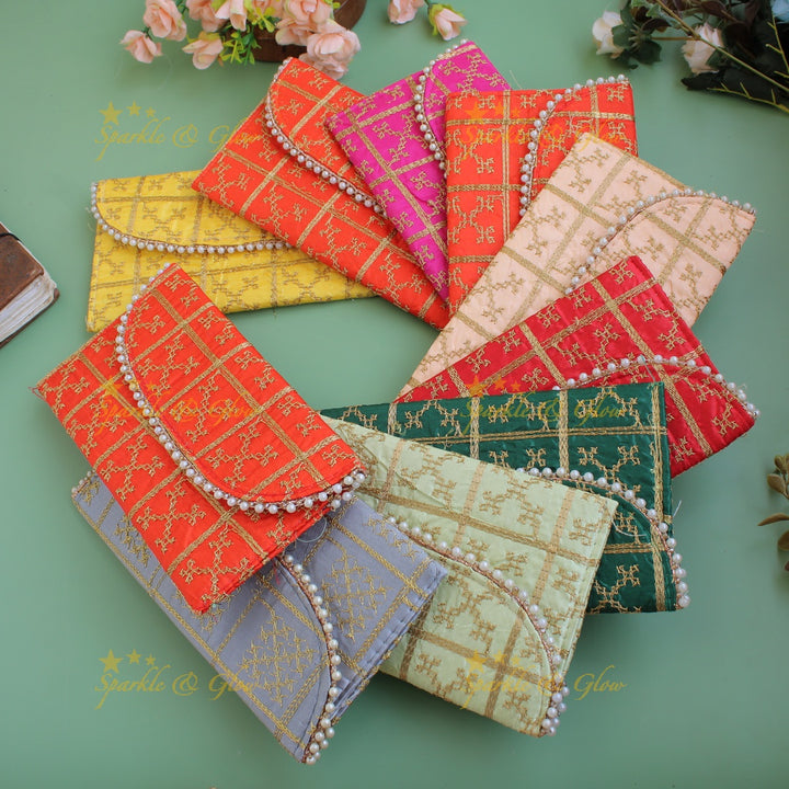 Gold Embroidered 9*5 inch clutch return gifts