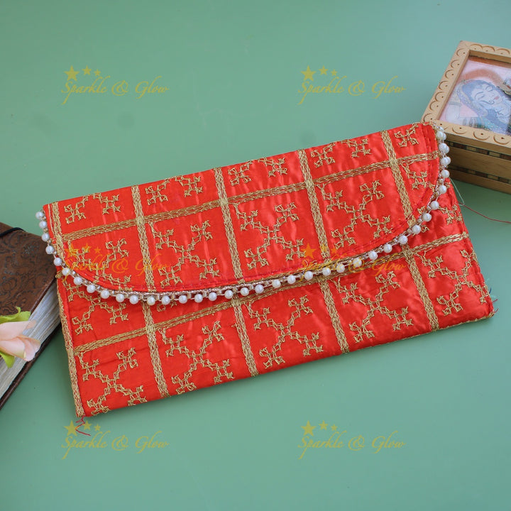 Gold Embroidered 9*5 inch clutch return gifts