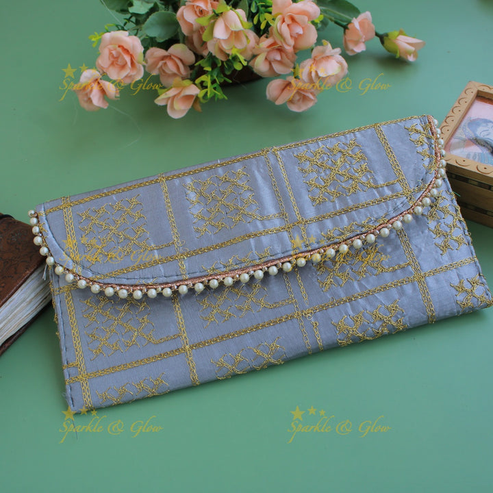 Gold Embroidered 9*5 inch clutch return gifts