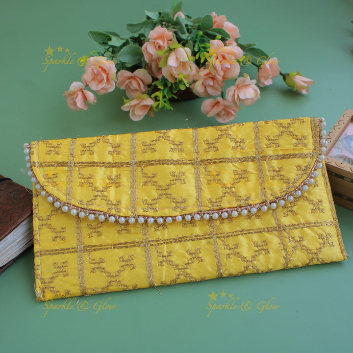 Gold Embroidered 9*5 inch clutch return gifts