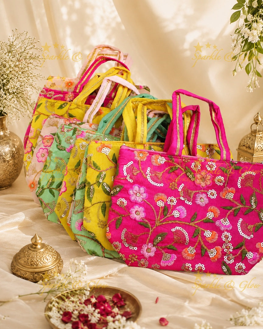 Embroidered Sequin 7x9 Inch Bag for Gifts- Set of 10pcs