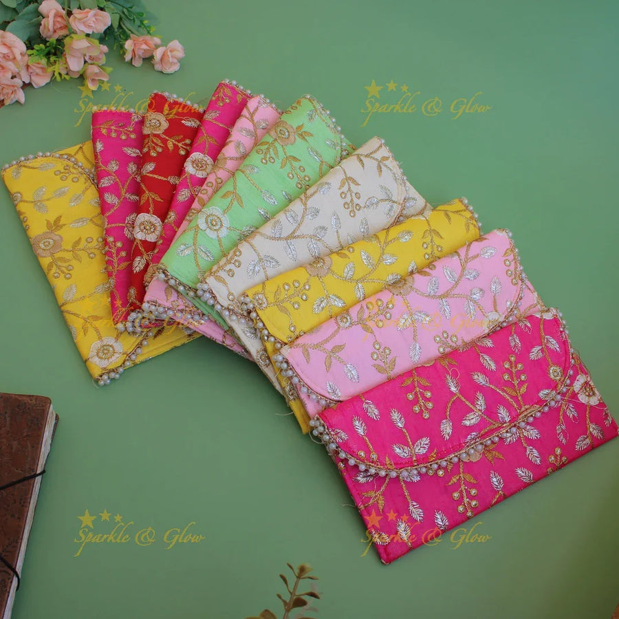 Gold and silver Floral Embroidered 9*5 inch clutch return gifts - Sparkle and Glow