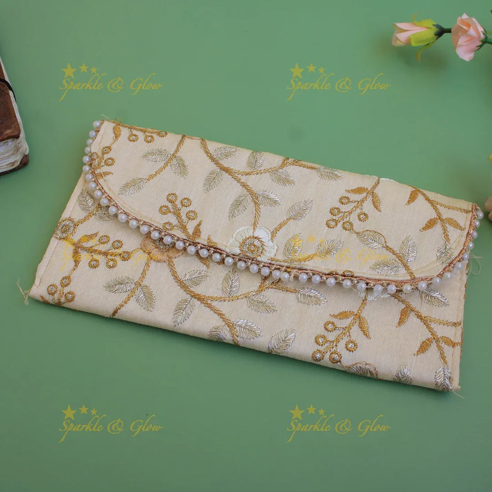 Gold and silver Floral Embroidered 9*5 inch clutch return gifts - Sparkle and Glow