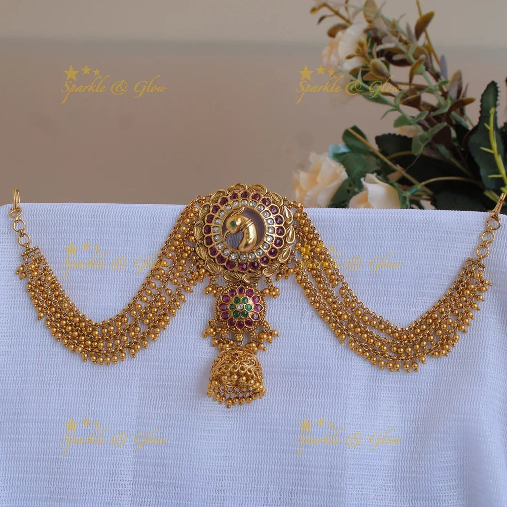 Exclusive Gold alike Peacock Jada Billa with Maatil-Red - Sparkle and Glow