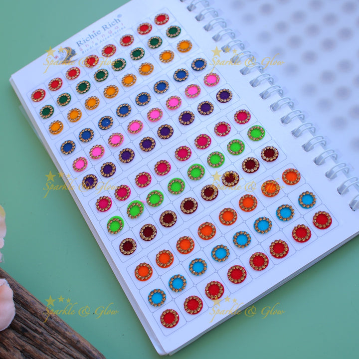Richie Rich round stone bindi with different size in spiral book in assorted colours