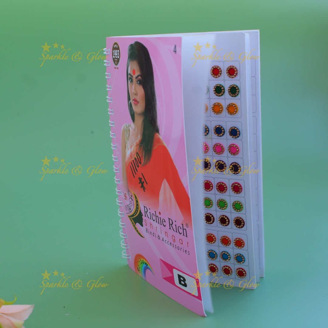 Richie Rich round stone bindi with different size in spiral book in assorted colours