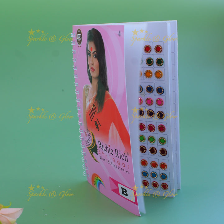 Richie Rich round stone bindi with different size in spiral book in assorted colours