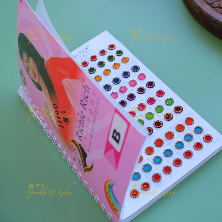 Richie Rich round stone bindi with different size in spiral book in assorted colours