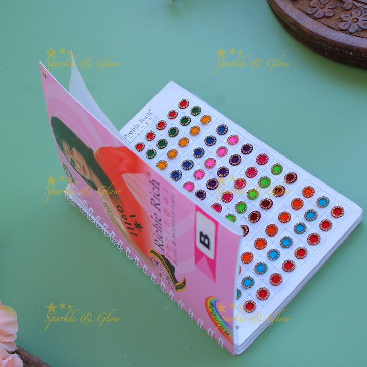 Richie Rich round stone bindi with different size in spiral book in assorted colours
