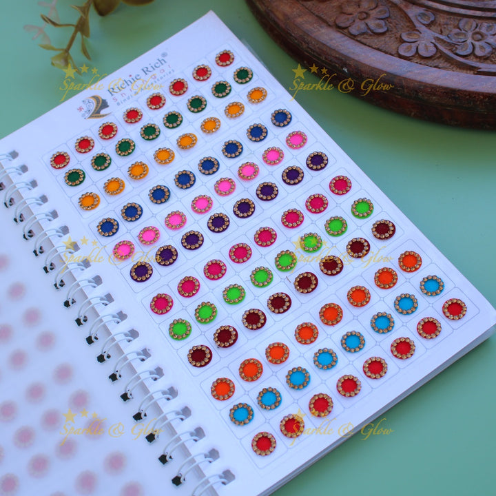 Richie Rich round stone bindi with different size in spiral book in assorted colours