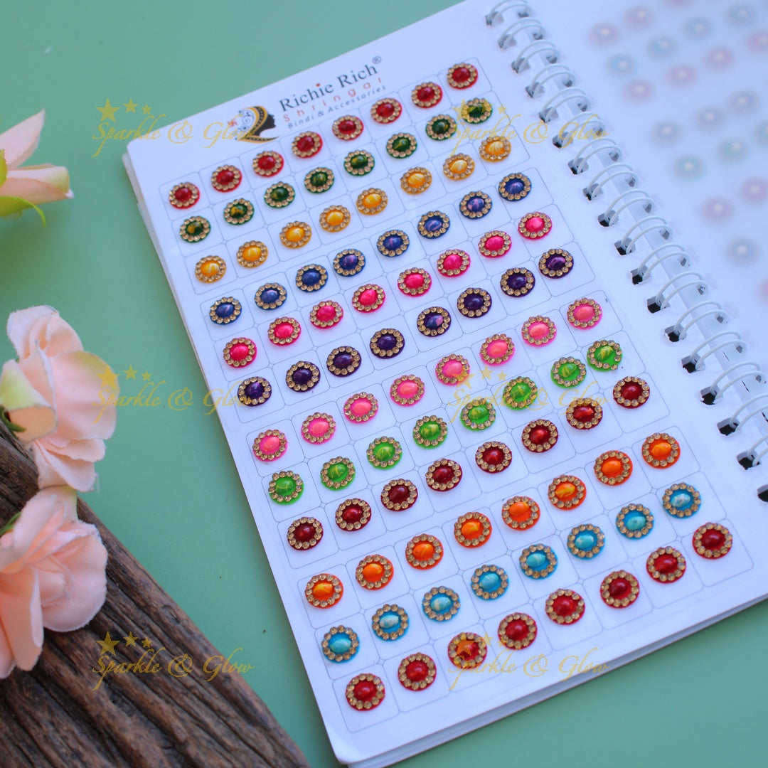 Richie Rich round stone bindi with different size in spiral book in assorted colours